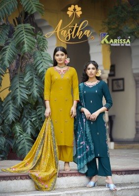 Karissa by Aastha Premium Liva Tag Fancy Kurti pant with dupatta catalogue at affordable rate readymade suit catalogs