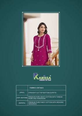 Karissa by Samaira premium Heavy Cotton top bottom with dupatta collection at affordable rate readymade suit catalogs