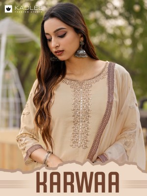 Karwaa by Kadlee Viscorse handwork printed straight suit with bottom and dupatta catalogue Kadlee