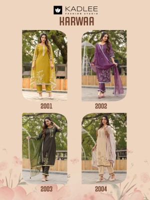 Karwaa by Kadlee Viscorse handwork printed straight suit with bottom and dupatta catalogue readymade suit catalogs