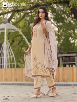 Karwaa by Kadlee Viscorse handwork printed straight suit with bottom and dupatta catalogue readymade suit catalogs