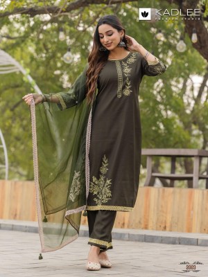 Karwaa by Kadlee Viscorse handwork printed straight suit with bottom and dupatta catalogue readymade suit catalogs