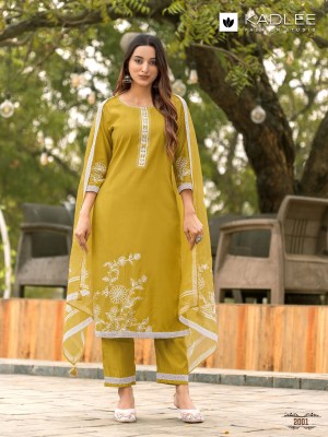 Karwaa by Kadlee Viscorse handwork printed straight suit with bottom and dupatta catalogue readymade suit catalogs
