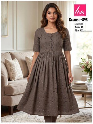 Kashish Rayon Liva Ghera Pom Pom Kurti kurtis catalogs