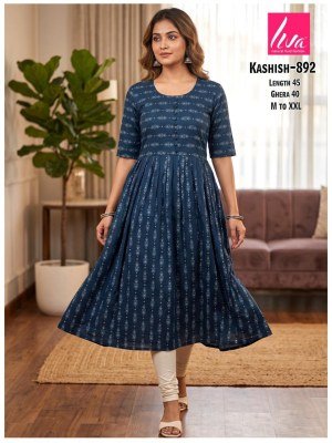Kashish Rayon Liva Ghera Pom Pom Kurti kurtis catalogs