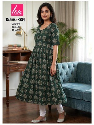 Kashish Rayon Liva Ghera Pom Pom Kurti kurtis catalogs