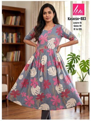Kashish Rayon Liva Ghera Pom Pom Kurti kurtis catalogs