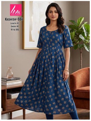 Kashish Rayon Liva Ghera Pom Pom Kurti kurtis catalogs