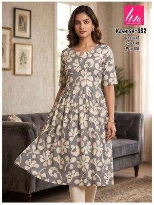 Kashish Rayon Liva Ghera Pom Pom Kurti kurtis catalogs