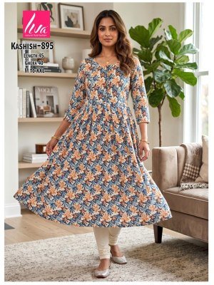 Kashish Rayon Liva Ghera Pom Pom Kurti kurtis catalogs