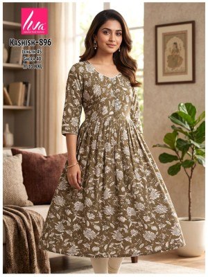 Kashish Rayon Liva Ghera Pom Pom Kurti kurtis catalogs