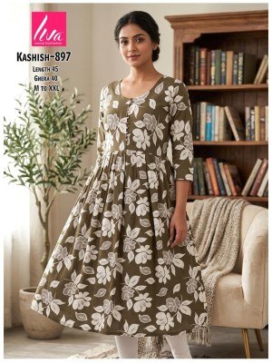 Kashish Rayon Liva Ghera Pom Pom Kurti kurtis catalogs