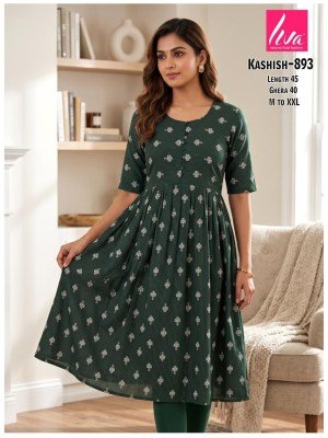 Kashish Rayon Liva Ghera Pom Pom Kurti kurtis catalogs