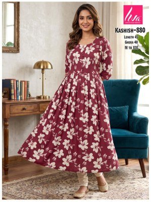 Kashish Rayon Liva Ghera Pom Pom Kurti kurtis catalogs