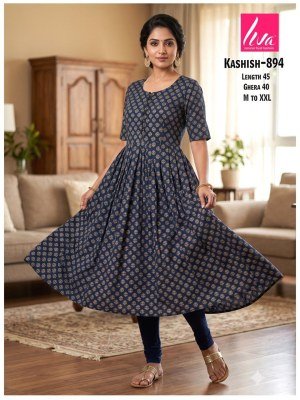 Kashish Rayon Liva Ghera Pom Pom Kurti kurtis catalogs