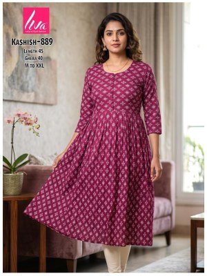 Kashish Rayon Liva Ghera Pom Pom Kurti kurtis catalogs