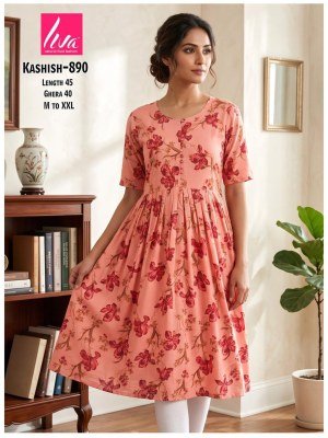 Kashish Rayon Liva Ghera Pom Pom Kurti kurtis catalogs