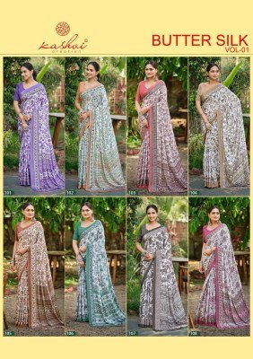 Kashvi Creation Butter Silk Vol-01 Silk Crepe Digital Print Saree Collection sarees catalogs