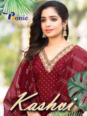 Kashvi by Bonie reyon mill gold foil print kurti pant and dupatta catalogue at low rate boine