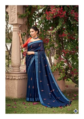 Kashvi creation by Malika pure linen embroidered work saree and blouse catalogue at low rate sarees catalogs