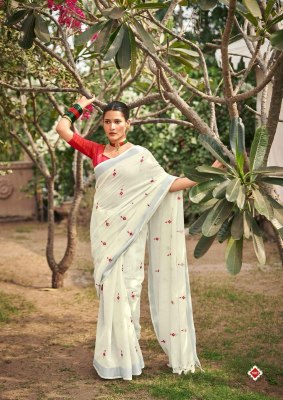 Kashvi creation by Malika pure linen embroidered work saree and blouse catalogue at low rate sarees catalogs