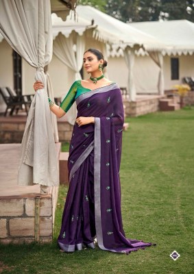 Kashvi creation by Malika pure linen embroidered work saree and blouse catalogue at low rate sarees catalogs