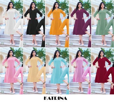 Katrina by Tunic House Fully Chikankari Anarkali kurti with top and bottom collection in low rate kurtis catalogs