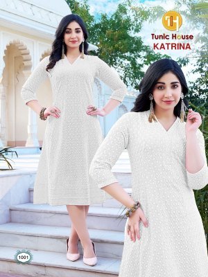 Katrina by Tunic House Fully Chikankari Anarkali kurti with top and bottom collection in low rate kurtis catalogs