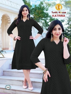 Katrina by Tunic House Fully Chikankari Anarkali kurti with top and bottom collection in low rate kurtis catalogs
