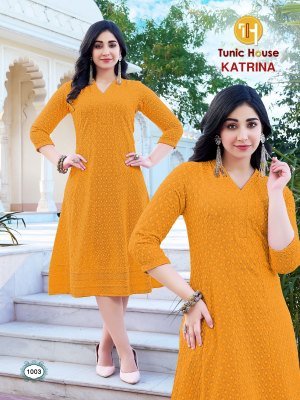 Katrina by Tunic House Fully Chikankari Anarkali kurti with top and bottom collection in low rate kurtis catalogs