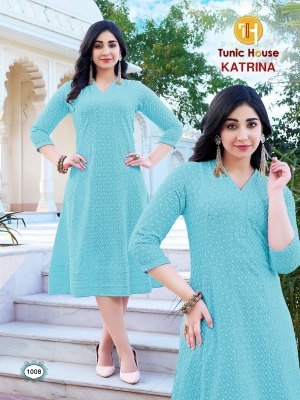 Katrina by Tunic House Fully Chikankari Anarkali kurti with top and bottom collection in low rate kurtis catalogs