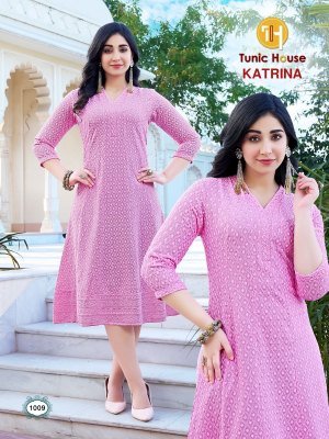 Katrina by Tunic House Fully Chikankari Anarkali kurti with top and bottom collection in low rate kurtis catalogs