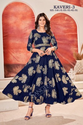 Kaveri 3 present faux georgette foil gold printed flared kurti catalogue at low rate  kurtis catalogs