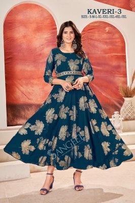 Kaveri 3 present faux georgette foil gold printed flared kurti catalogue at low rate  kurtis catalogs