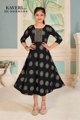 Kaveri kids Pure Georgette Foil Printed kids wear collection kurtis catalogs