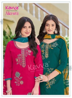 Kavya Akruti Vol 1 Roman Silk Embroidered Straight Kurti Set with Chanderi Zari Dupatta (M–3XL) readymade suit catalogs