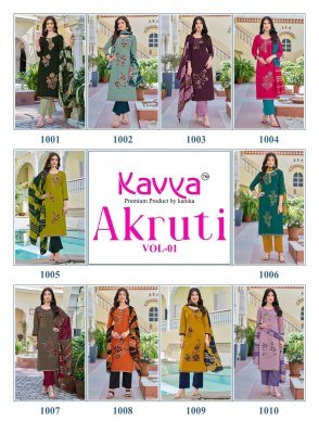 Kavya Akruti Vol 1 Roman Silk Embroidered Straight Kurti Set with Chanderi Zari Dupatta (M–3XL) readymade suit catalogs
