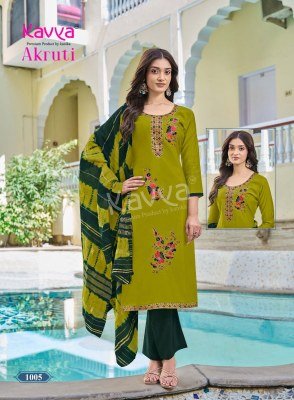 Kavya Akruti Vol 1 Roman Silk Embroidered Straight Kurti Set with Chanderi Zari Dupatta (M–3XL) readymade suit catalogs