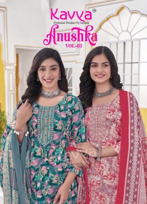 Kavya Anushka Vol 3 German Print Embroidered Neck Cotton Kurti Pant Set with Pocket And Dupatta Wholesale  kurtis catalogs