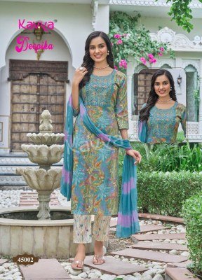 Kavya Deepika Vol 45 Straight Kurti with Embroidered Neck  Pocket Pant And Nazleen Dupatta Wholesale kurtis catalogs