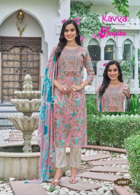 Kavya Deepika Vol 45 Straight Kurti with Embroidered Neck  Pocket Pant And Nazleen Dupatta Wholesale kurtis catalogs