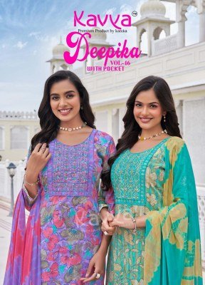 Kavya Deepika Vol 46 Designer Embroidered Straight Kurti  Stitched Pant with Pocket And Nazleen Dupatta Wholesale kurtis catalogs