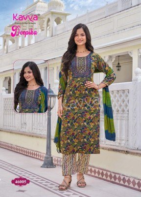 Kavya Deepika Vol 46 Designer Embroidered Straight Kurti  Stitched Pant with Pocket And Nazleen Dupatta Wholesale kurtis catalogs