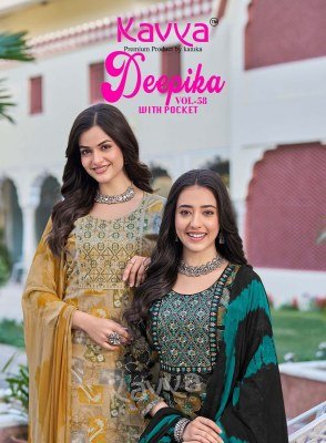 Kavya Deepika Vol 58 Premium Embroidered Straight Kurti, Pant And Nazleen Dupatta 