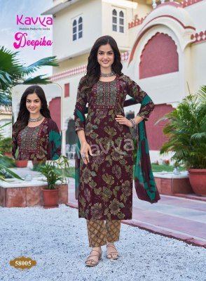Kavya Deepika Vol 58 Premium Embroidered Straight Kurti, Pant And Nazleen Dupatta readymade suit catalogs