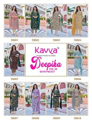 Kavya Deepika Vol 58 Premium Embroidered Straight Kurti, Pant And Nazleen Dupatta readymade suit catalogs