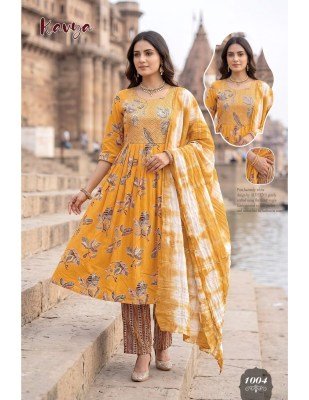 Kavya Heavy Rayon Procian Foil Print Kurti Pant with Shibori Hand Dyed Dupatta Set kurti pant with dupatta Catalogs