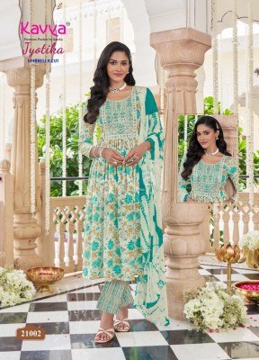 Kavya Jyotika Vol 21 Umbrella Cut Set  Capsule Foil Print Top with Elegant Neck Embroidery And Comfort Fit Capsule Print Bottom Nazneen Chiffon Dupatt kurtis catalogs