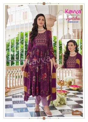Kavya Jyotika Vol 21 Umbrella Cut Set  Capsule Foil Print Top with Elegant Neck Embroidery And Comfort Fit Capsule Print Bottom Nazneen Chiffon Dupatt kurtis catalogs