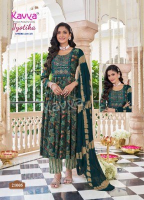 Kavya Jyotika Vol 21 Umbrella Cut Set  Capsule Foil Print Top with Elegant Neck Embroidery And Comfort Fit Capsule Print Bottom Nazneen Chiffon Dupatt kurtis catalogs